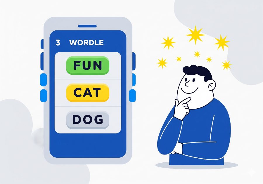 3-Letter Wordle puzzle illustration